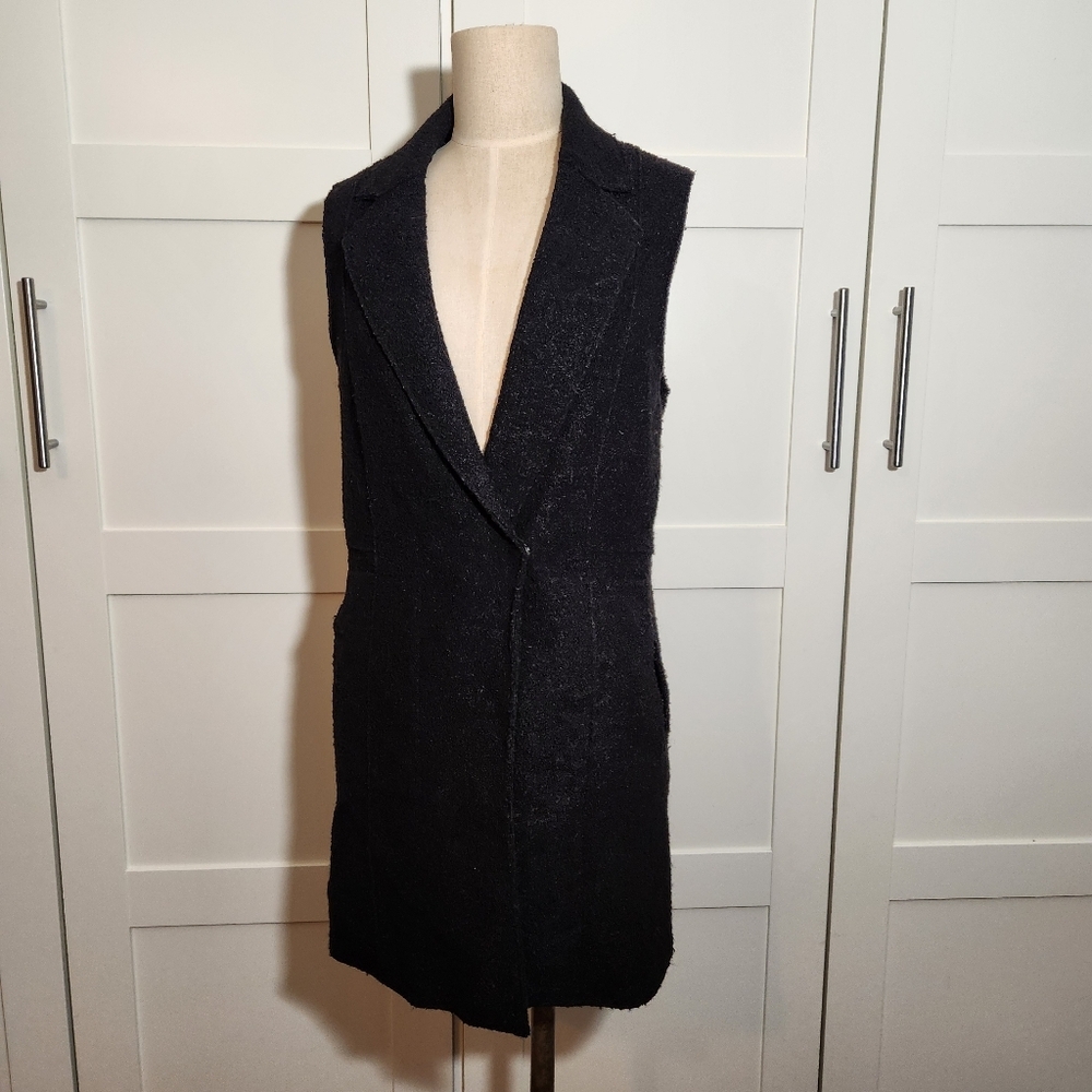 Design Lab Lord & Taylor Black Wool Blend Long Vest Duster Coat - Size L